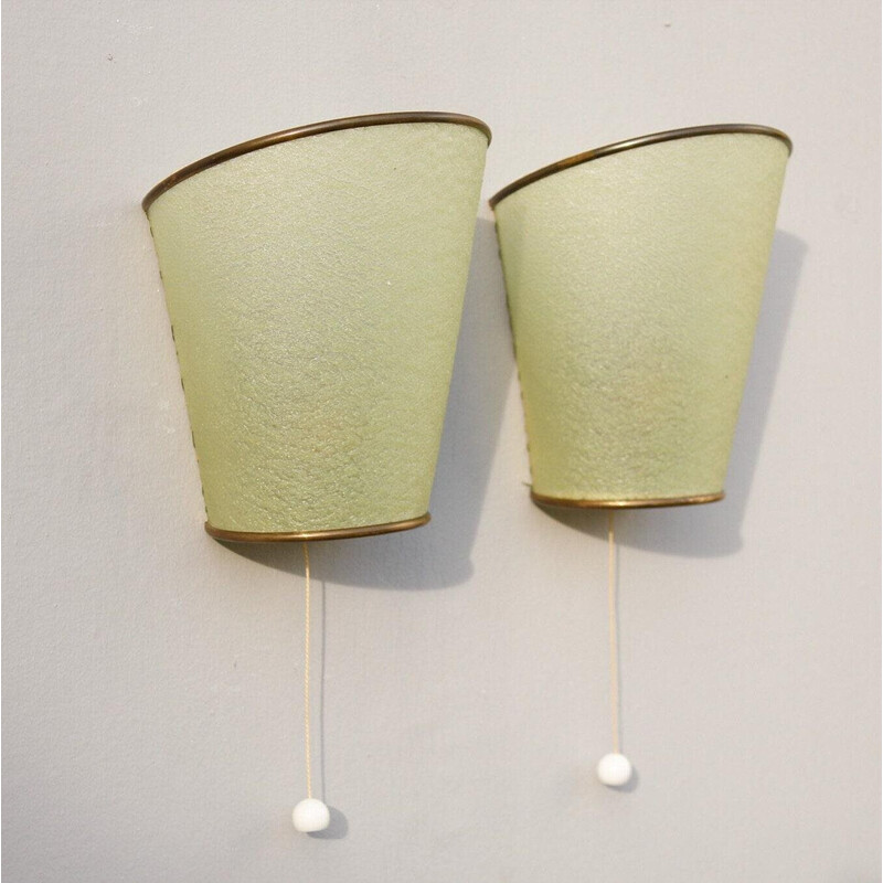 Pair of vintage Art Deco green wall lamps, Germany 1950s