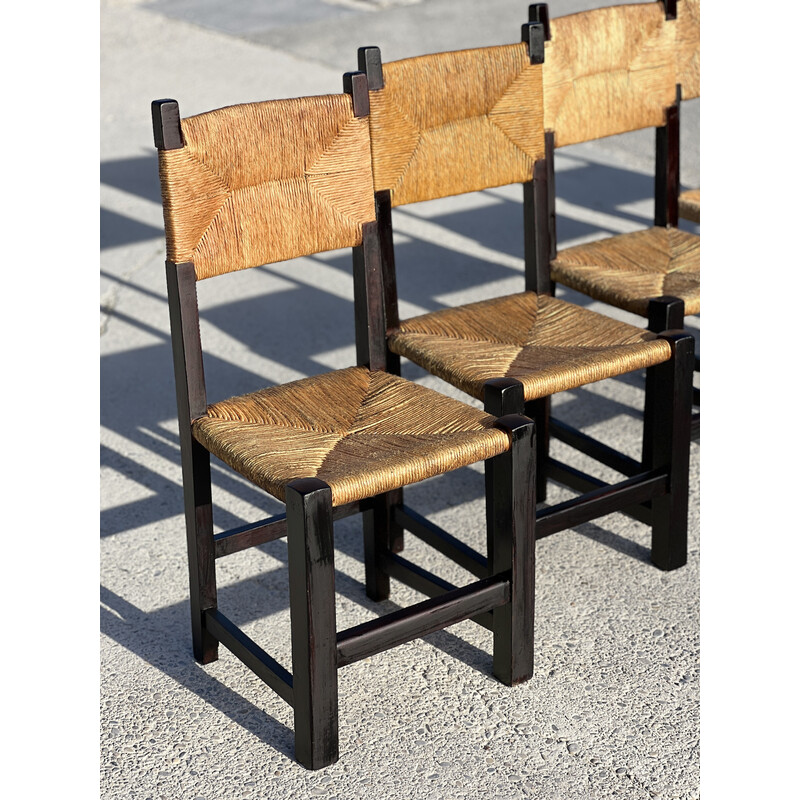 Set van 6 vintage stoelen van eikenhout en stro, 1960