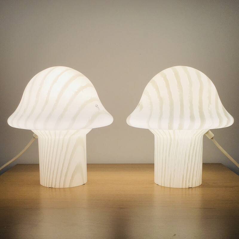 Coppia di lampade da tavolo vintage a righe Mushroom di Peill e Putzler, Germania, anni '70