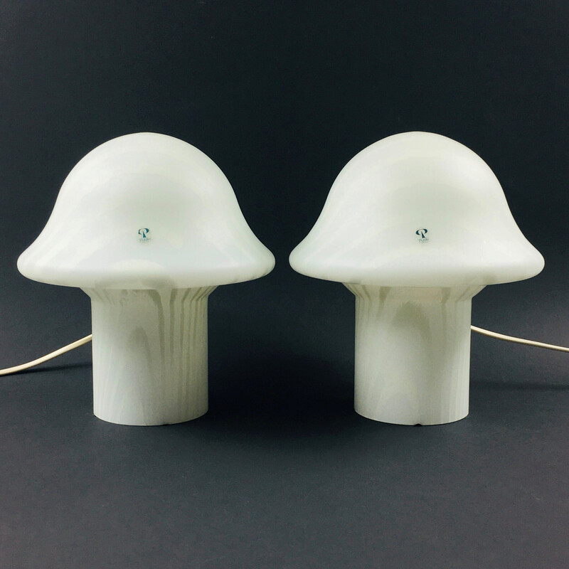 Par de candeeiros de mesa de Cogumelos às riscas da Peill e Putzler, Alemanha 1970