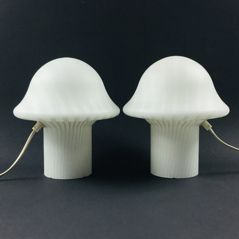 Vintage gestreepte Mushroom tafellamp van Peill en Putzler, Duitsland 1970