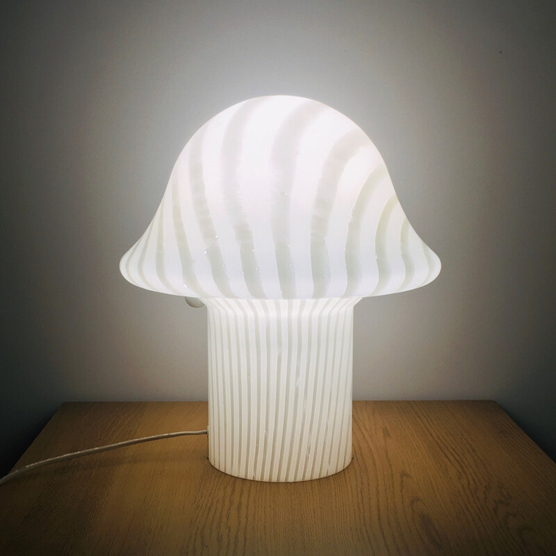 Vintage striped glass Mushroom table lamp by Peill and Putzler, Germany 1970s