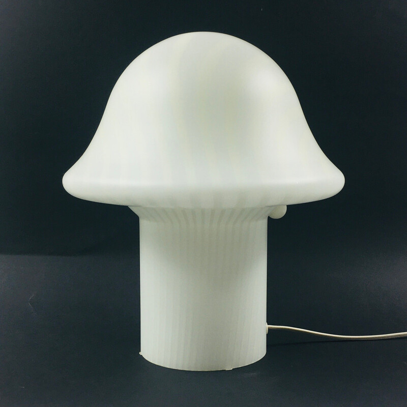 Vintage gestreepte glazen Mushroom tafellamp van Peill en Putzler, Duitsland 1970