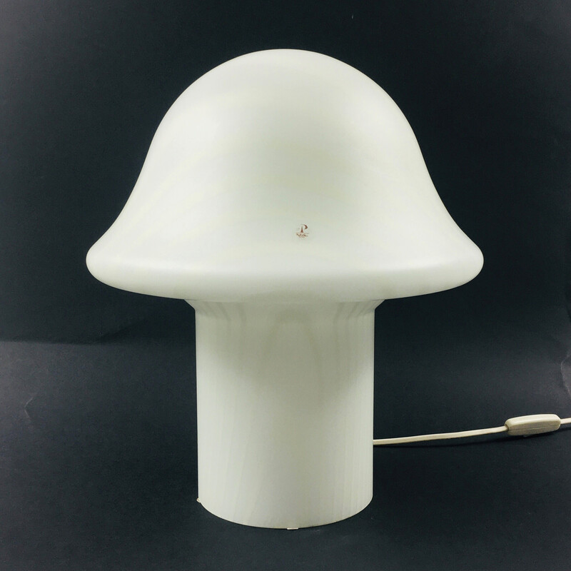 Vintage gestreepte glazen Mushroom tafellamp van Peill en Putzler, Duitsland 1970