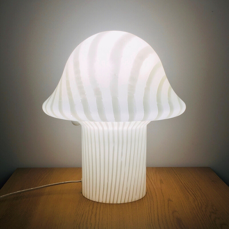 Lampe de table vintage en verre rayé Mushroom par Peill et Putzler, Allemagne 1970