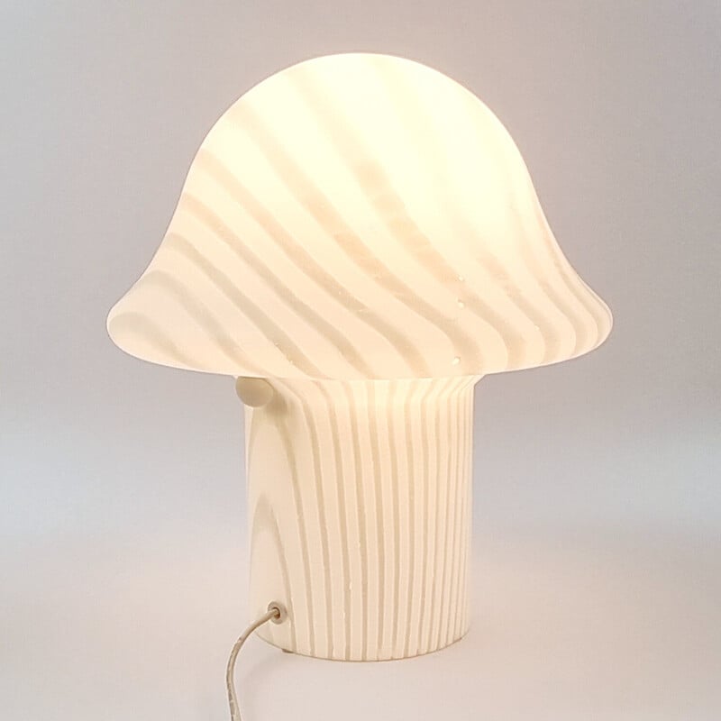 Lampada da tavolo Mushroom in vetro rigato vintage di Peill e Putzler, Germania, anni '70