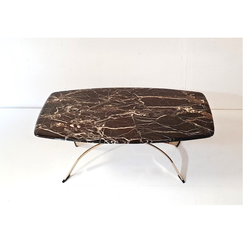 Table basse vintage en marbre et bronze, France 1970