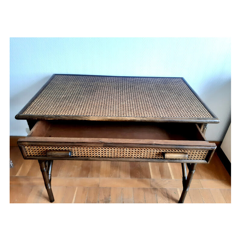 Vintage desk in rattan and cane, 1970