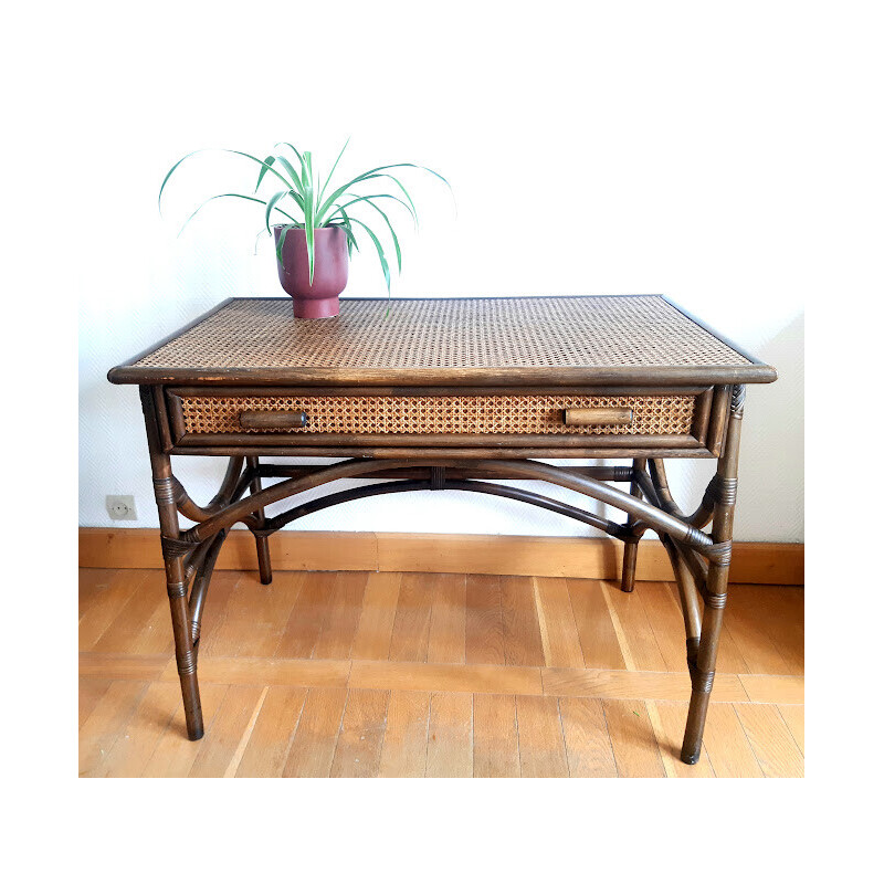 Vintage desk in rattan and cane, 1970