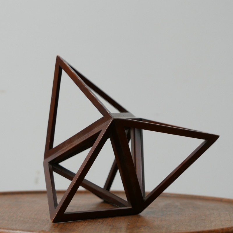 Objet géométrique sculptural français vintage en bois, 1970