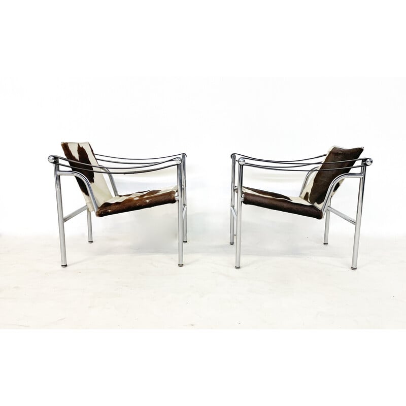 Pair of mid-century Lc1 armchairs by Le Corbusier, Pierre Jeanneret and Charlotte Perriand, 1960s
