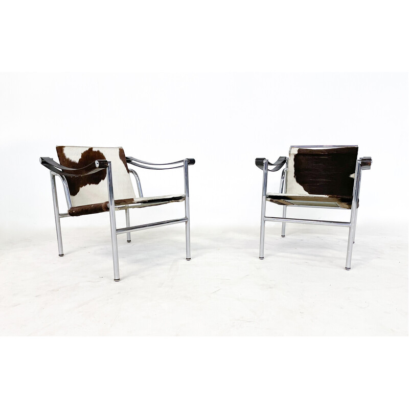 Pareja de sillones de mediados de siglo Lc1 de Le Corbusier, Pierre Jeanneret y Charlotte Perriand, años 60