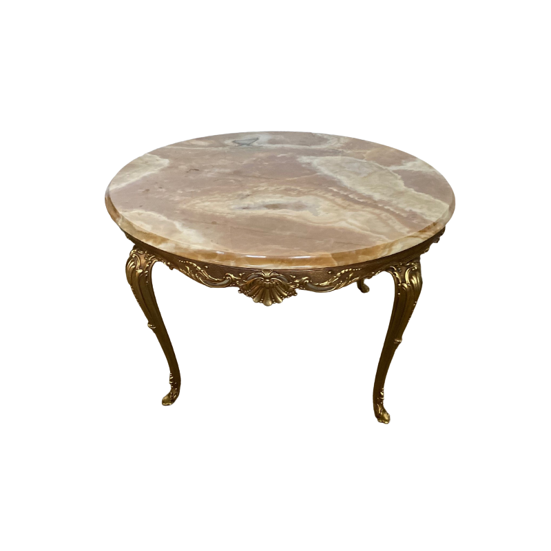 Round vintage onyx and brass coffee table, 1950