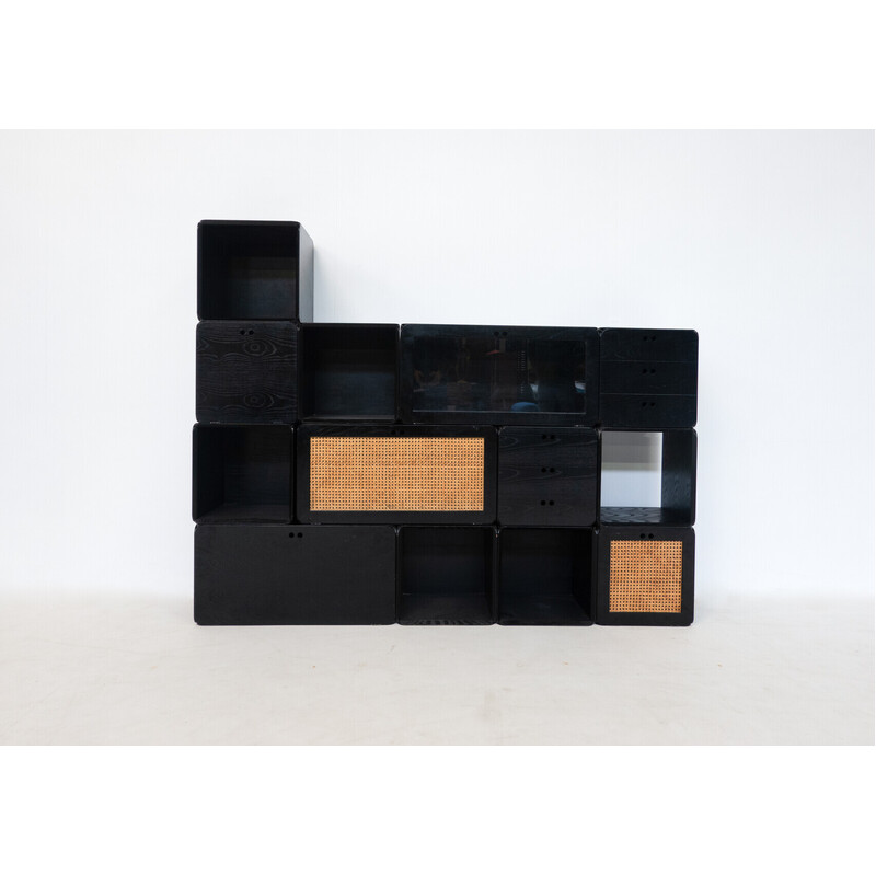 Ensemble de cubes modulaires vintage en bois noir par Derk Jan de Vries, Italie 1960