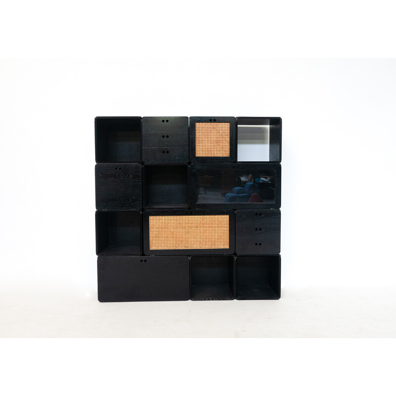Juego de cubos modulares de madera negra de mediados de siglo, Derk Jan de Vries, Italia Años 60