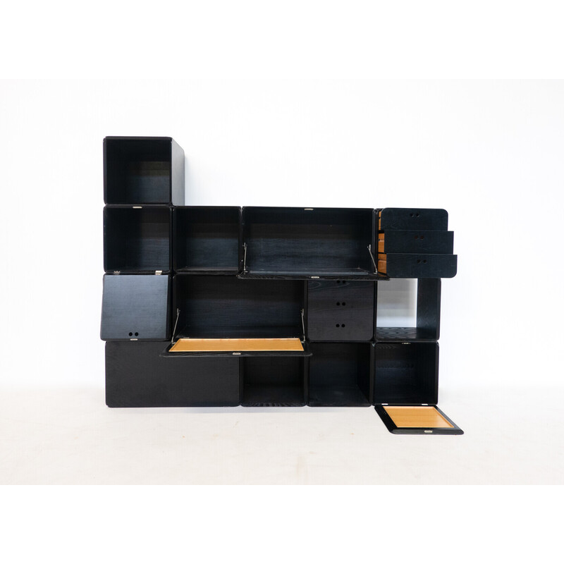 Conjunto modular de cubos negros de madeira de meados do século, por Derk Jan de Vries, Itália Anos 60
