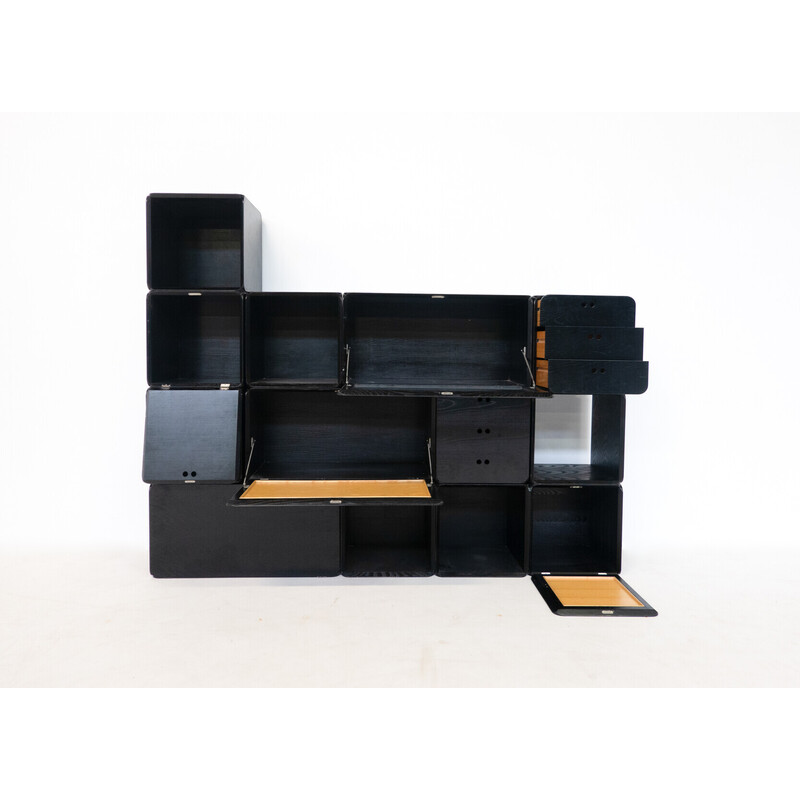 Mid-century set of modular wooden black cubes by Derk Jan de Vries, Italy 1960s