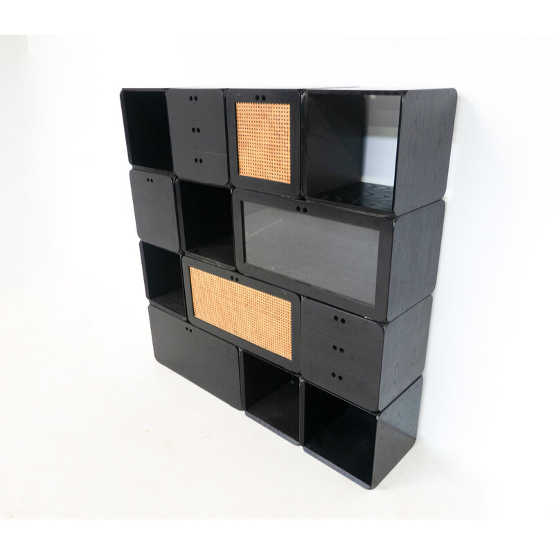 Ensemble de cubes modulaires vintage en bois noir par Derk Jan de Vries, Italie 1960