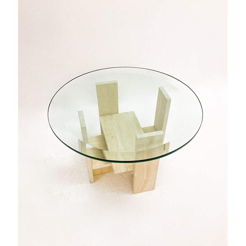 Mid-century glass and travertine coffee table by Willy Ballez, 1970s
