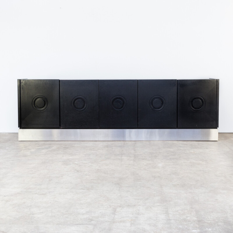 Belgian brutalist sideboard by De Coene in black ebonized oak - 1970s