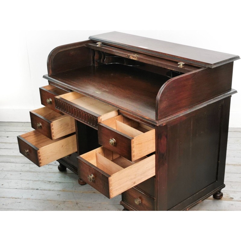 Vintage eikenhouten bureau van Angus, William and Co uit Londen, 1900