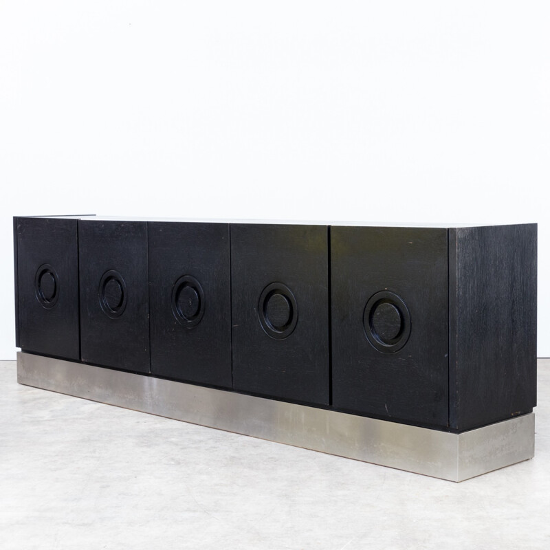 Belgian brutalist sideboard by De Coene in black ebonized oak - 1970s