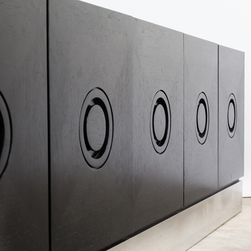 Belgian brutalist sideboard by De Coene in black ebonized oak - 1970s