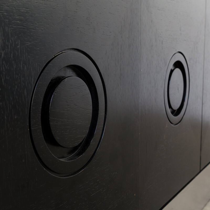 Belgian brutalist sideboard by De Coene in black ebonized oak - 1970s