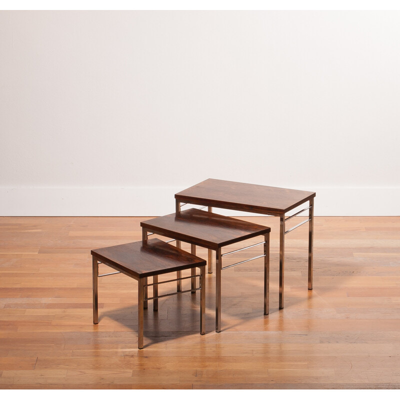 Set of 3 rosewood nesting tables - 1960s