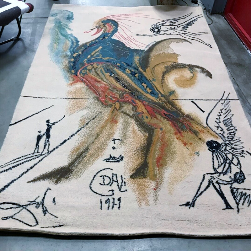 Vintage wool rug with Salvador Dali drawing, Denmark 1979