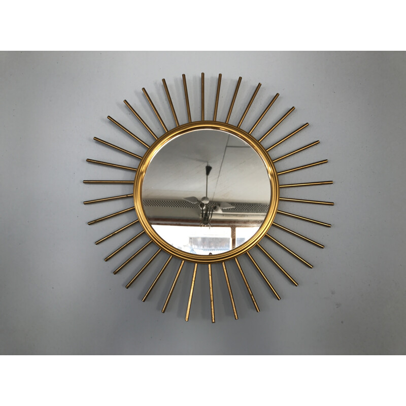 Miroir soleil en métal doré - 1950