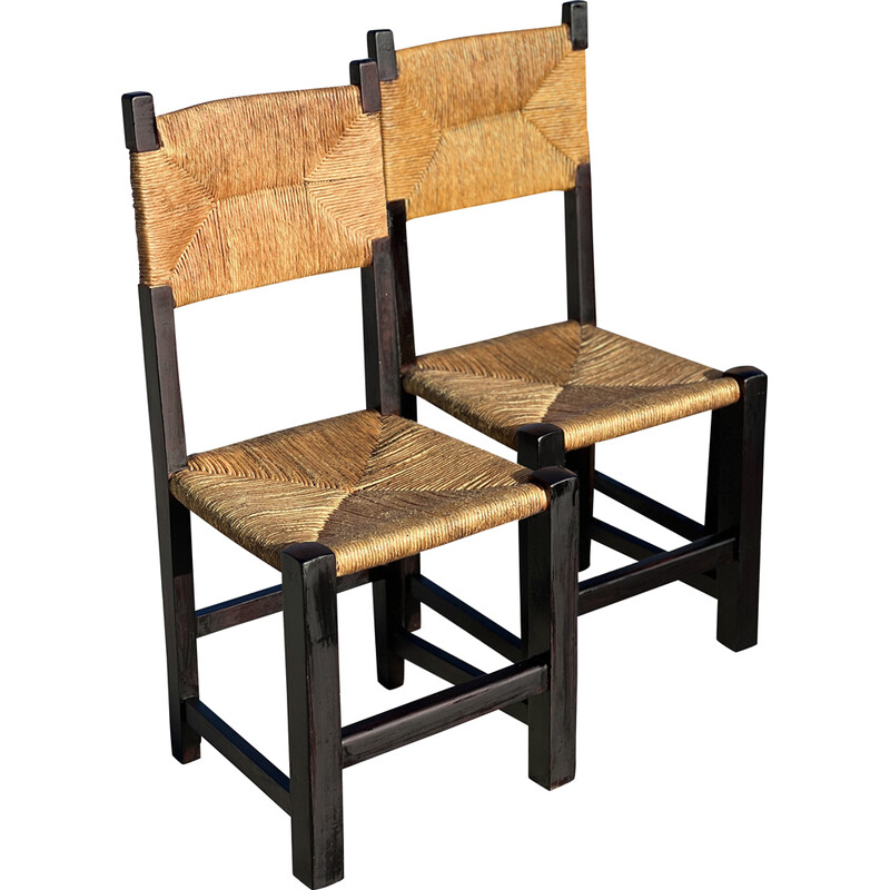 Conjunto de 6 cadeiras de carvalho e palha vintage, 1960