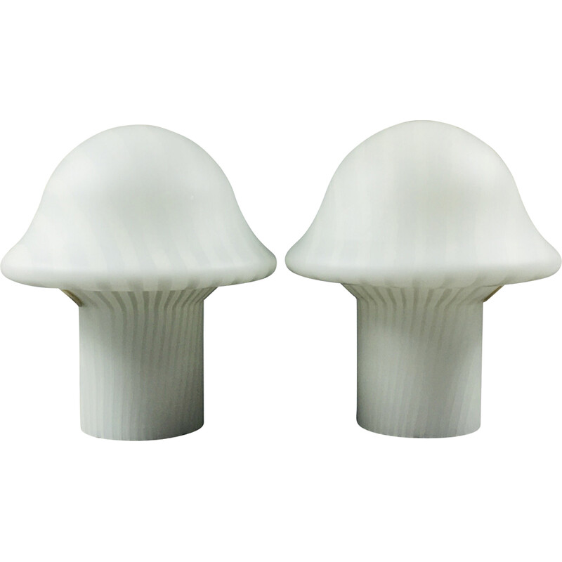 Vintage gestreepte Mushroom tafellamp van Peill en Putzler, Duitsland 1970