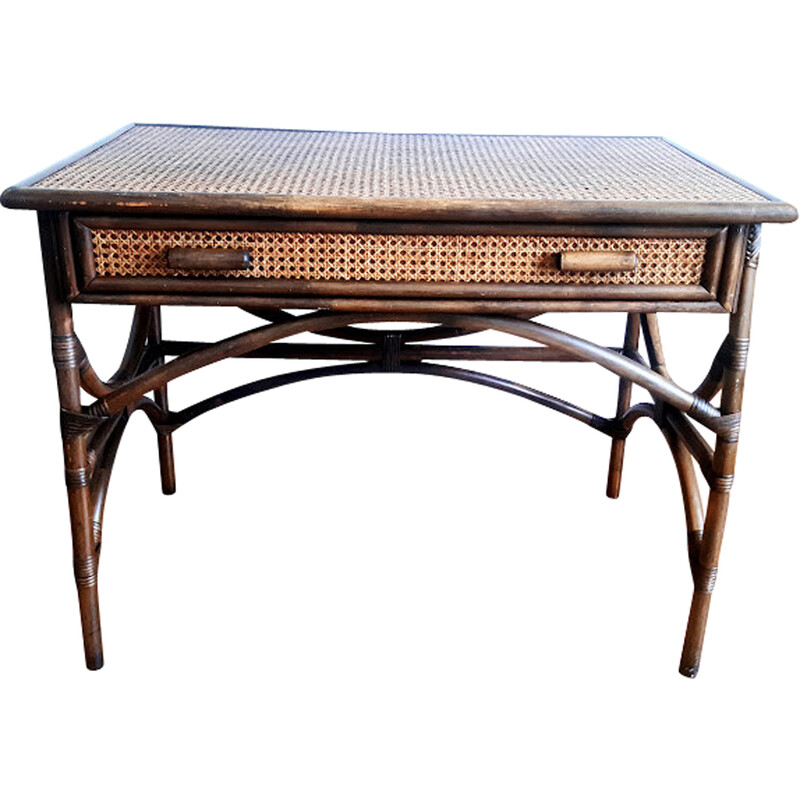 Vintage desk in rattan and cane, 1970