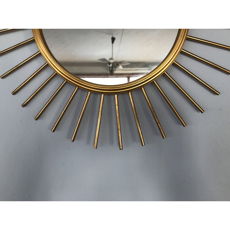 Miroir soleil en métal doré - 1950