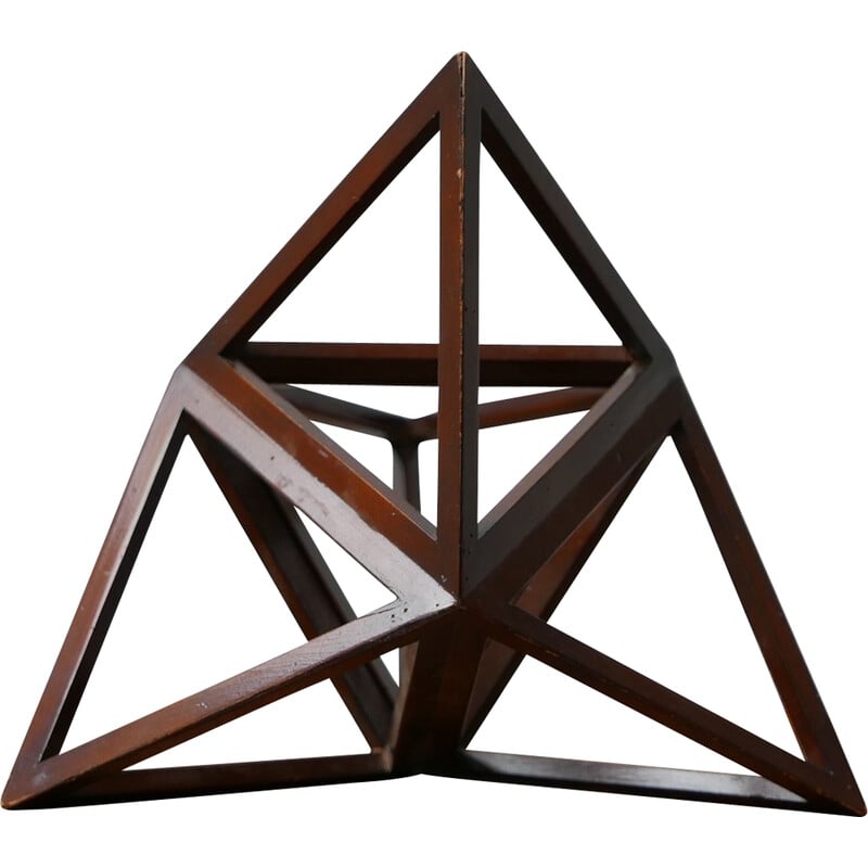 Objet géométrique sculptural français vintage en bois, 1970