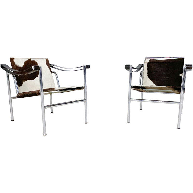 Pair of mid-century Lc1 armchairs by Le Corbusier, Pierre Jeanneret and Charlotte Perriand, 1960s