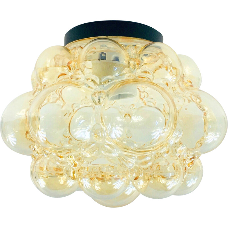 Vintage amber bubble glass ceiling lamp by Helena Tynell for Limburg, Germany 1960s