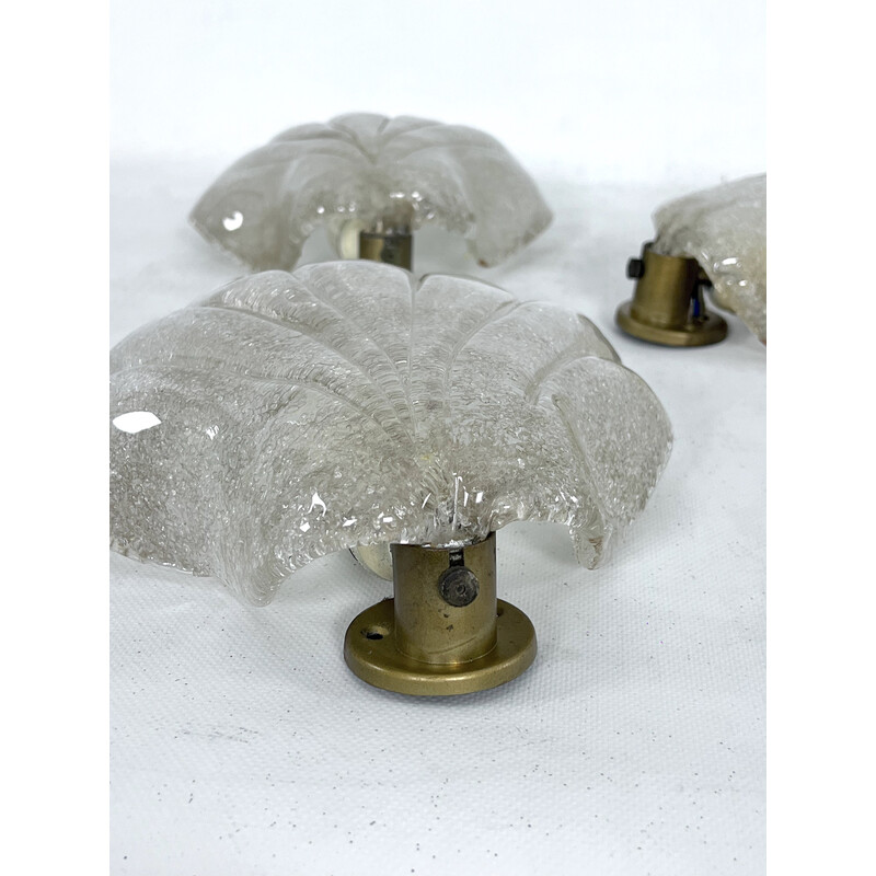 Set of 4 vintage shell wall lamps in Murano glass and brass, Italy 1970