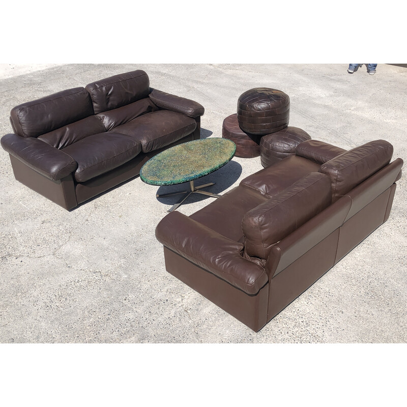 Pair of vintage chocolate leather 3-seater sofas by Tito Agnoli for Poltrona Frau, 1970