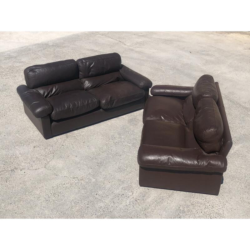 Pair of vintage chocolate leather 3-seater sofas by Tito Agnoli for Poltrona Frau, 1970