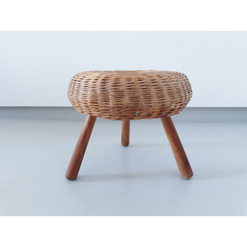 Vintage tripod wicker stool by Tony Paul, USA 1950