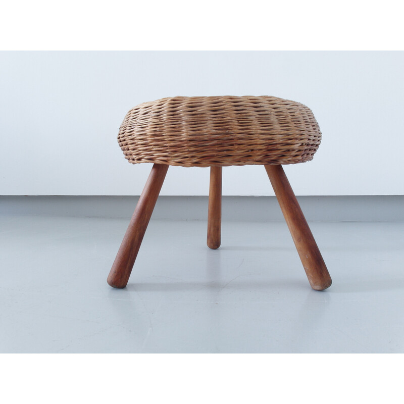 Vintage tripod wicker stool by Tony Paul, USA 1950