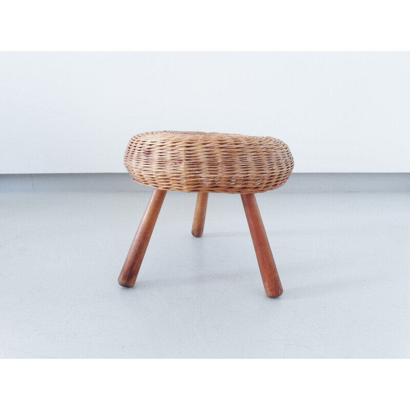 Vintage tripod wicker stool by Tony Paul, USA 1950