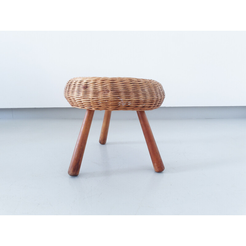 Vintage tripod wicker stool by Tony Paul, USA 1950