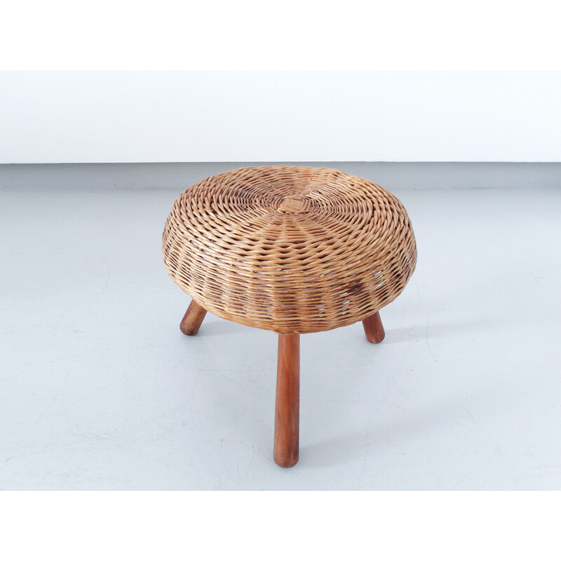 Vintage tripod wicker stool by Tony Paul, USA 1950