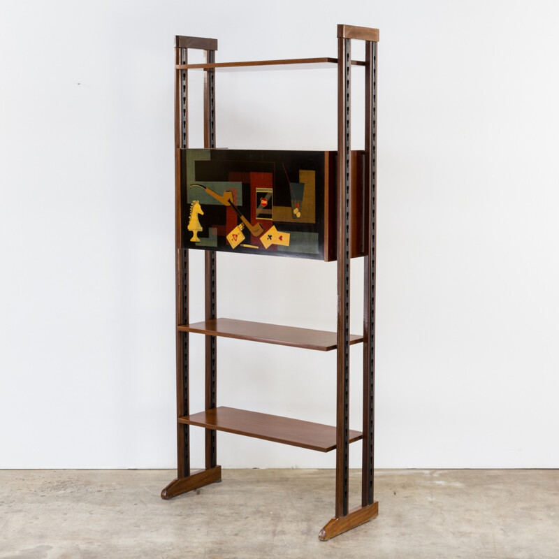 Wall unit in teak with 3 shelves - 1950s