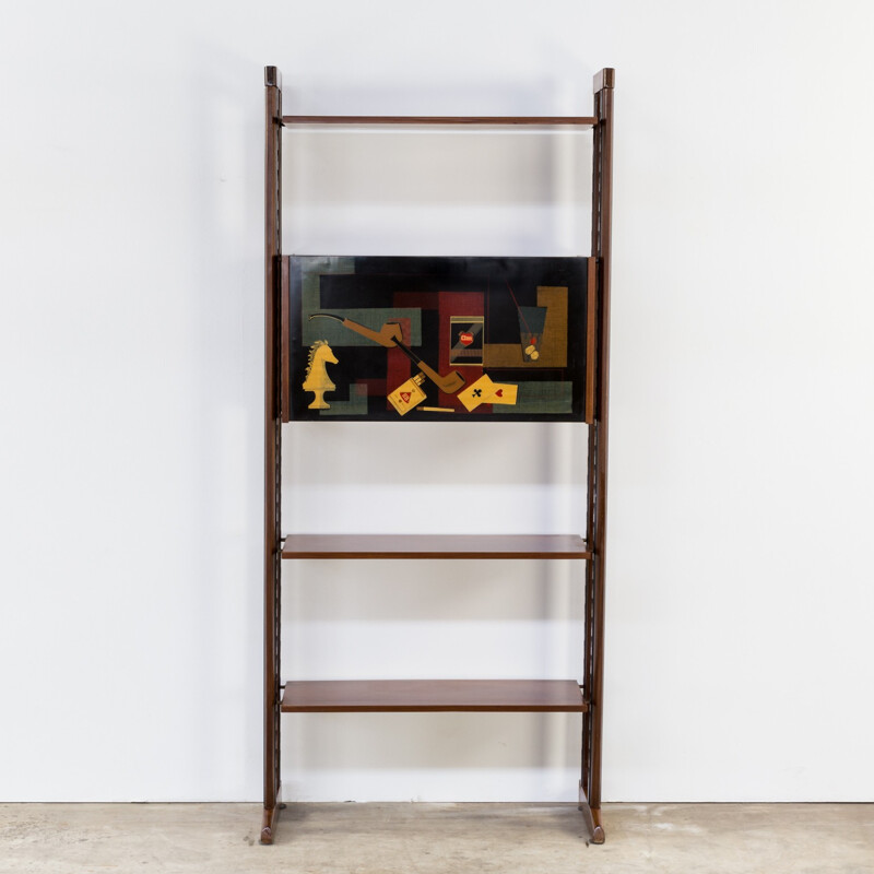 Wall unit in teak with 3 shelves - 1950s