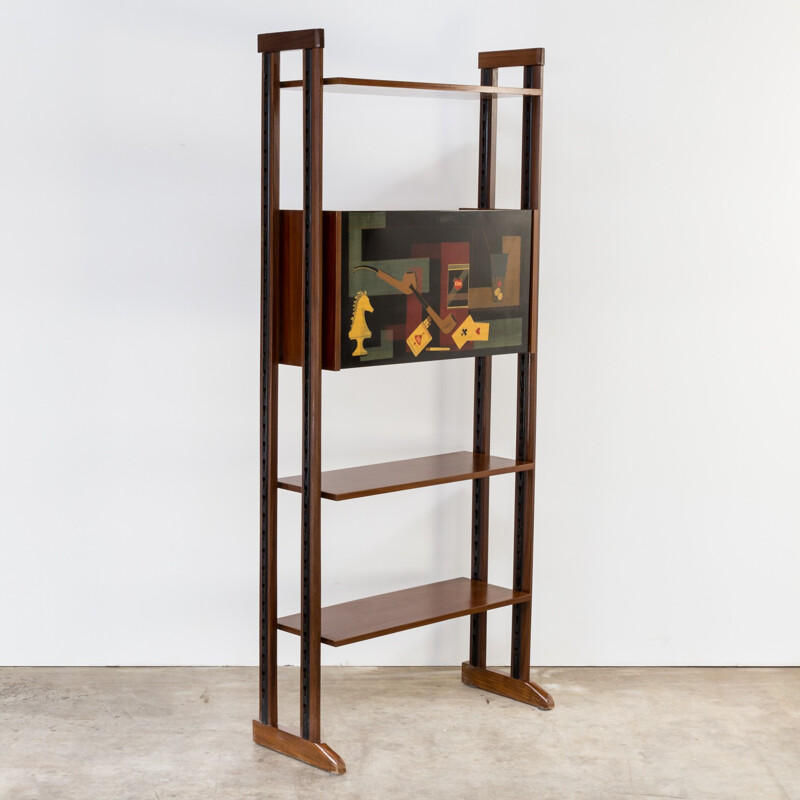 Wall unit in teak with 3 shelves - 1950s