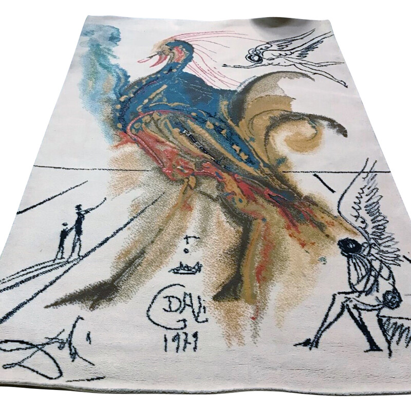 Vintage wool rug with Salvador Dali drawing, Denmark 1979